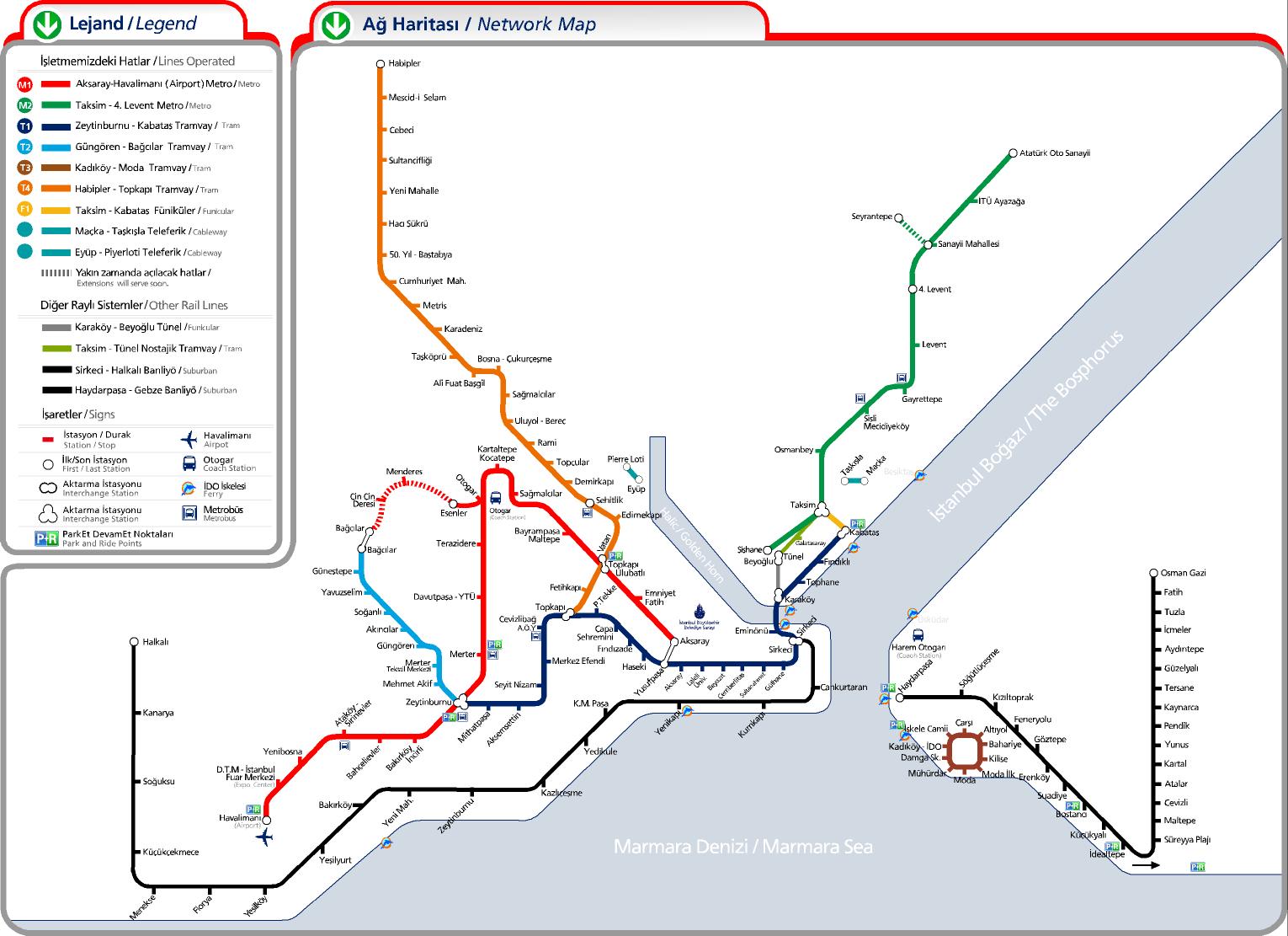 Схема движения стамбульского  метро и трамваев