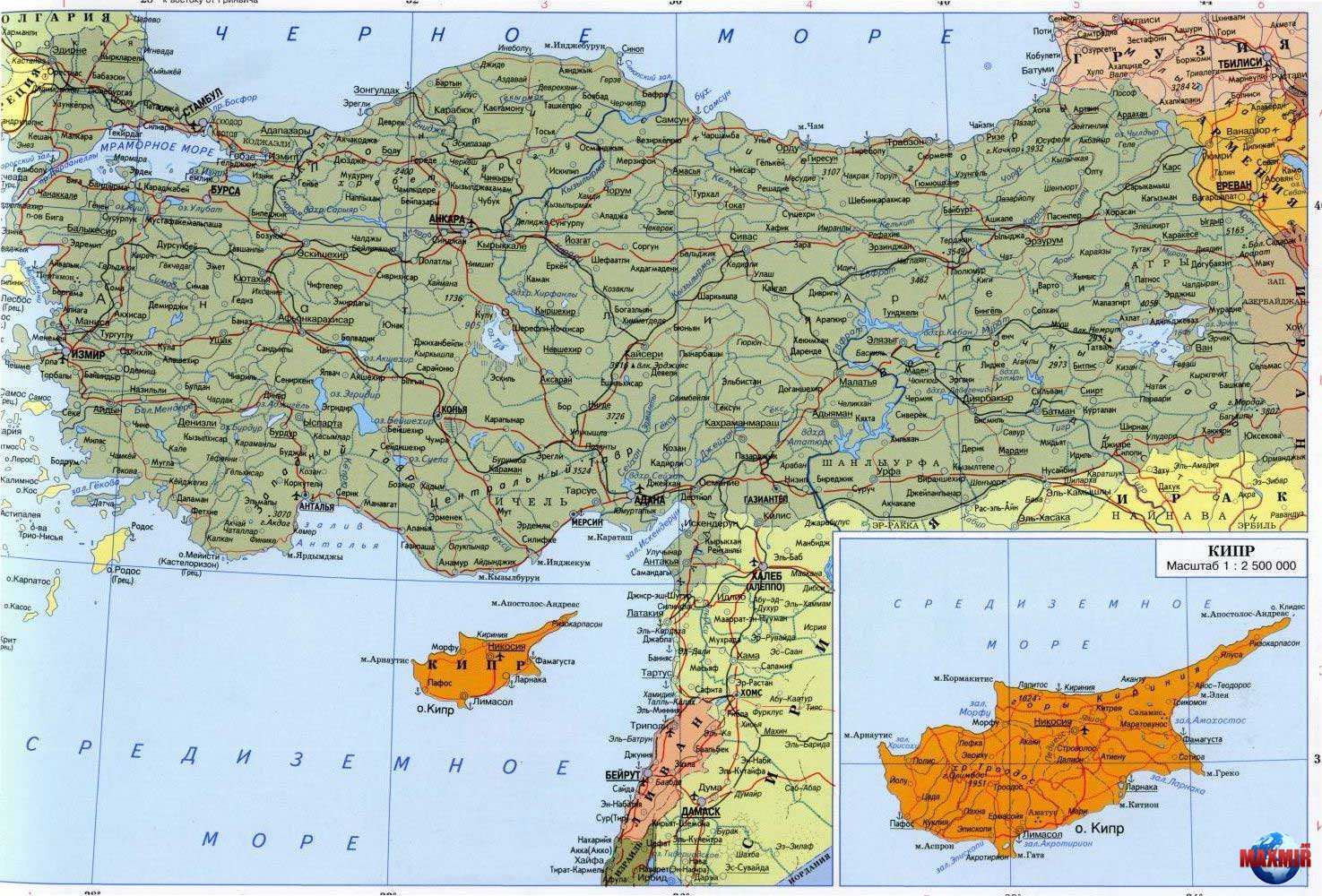 Подробная карта Турции на русском языке